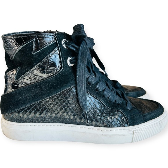 Zadig & Voltaire Shoes - Zadig Voltaire Shoe Women 36 Black High Top Sneaker Leather Lightning Bolt Ankle